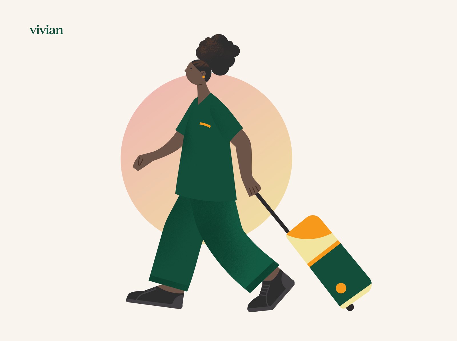 Vivian Health illustration of a nurse pulling a suitcase