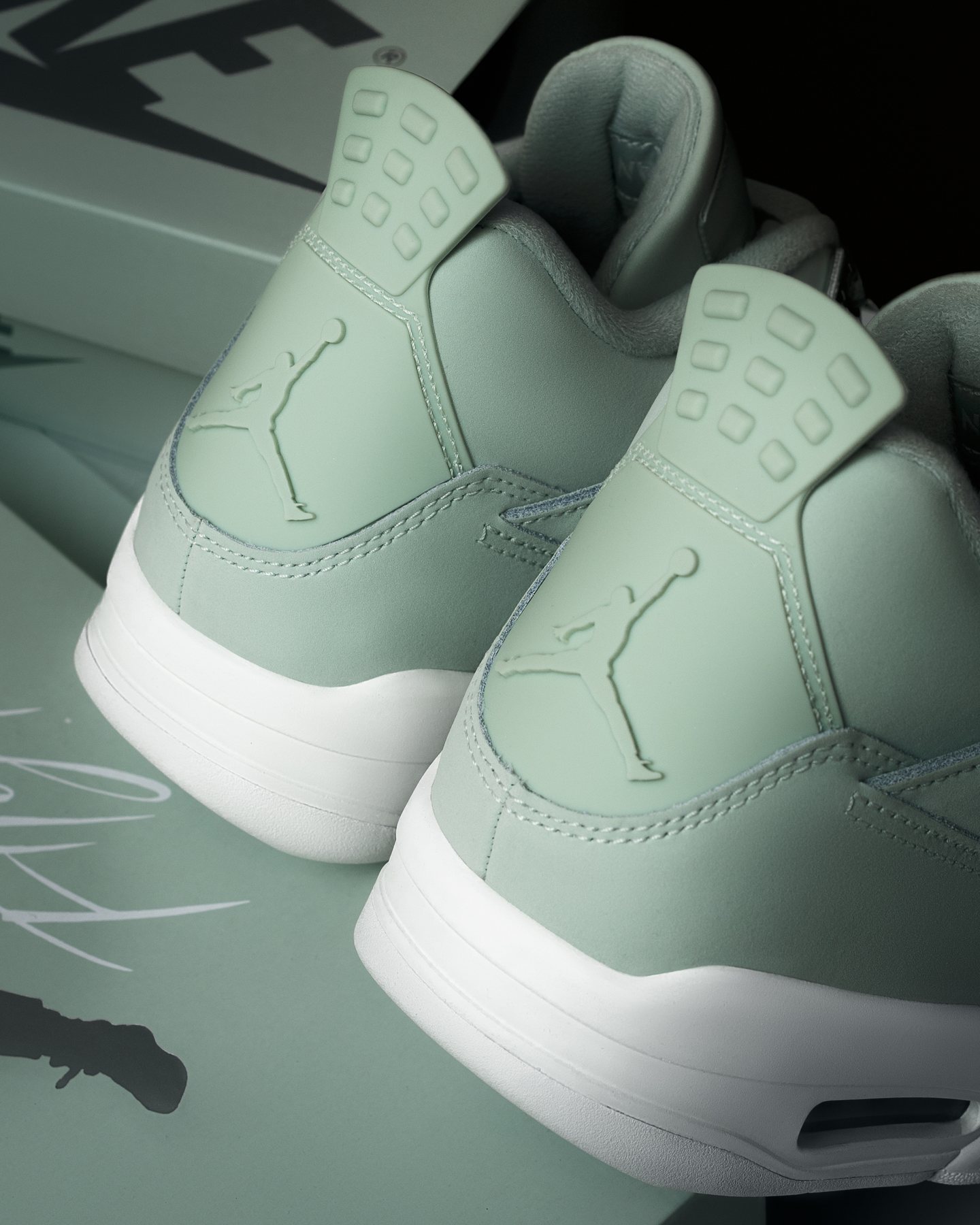 Sneaker shoot: Close detail of the mint pair's heels